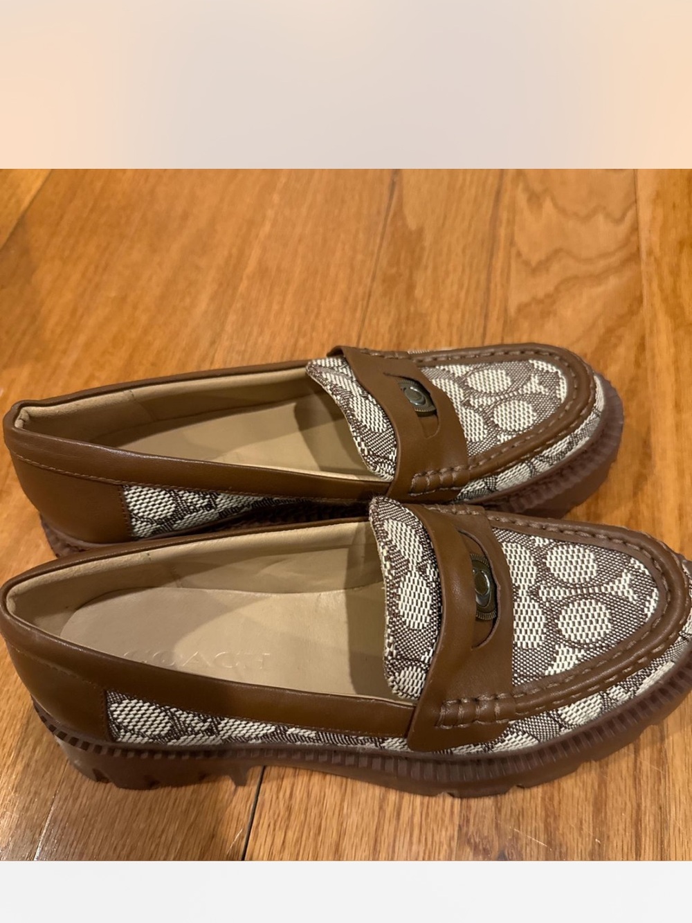 Coach Brown and Cream Signature Canvas Platform Loafers - Picture 3 of 3